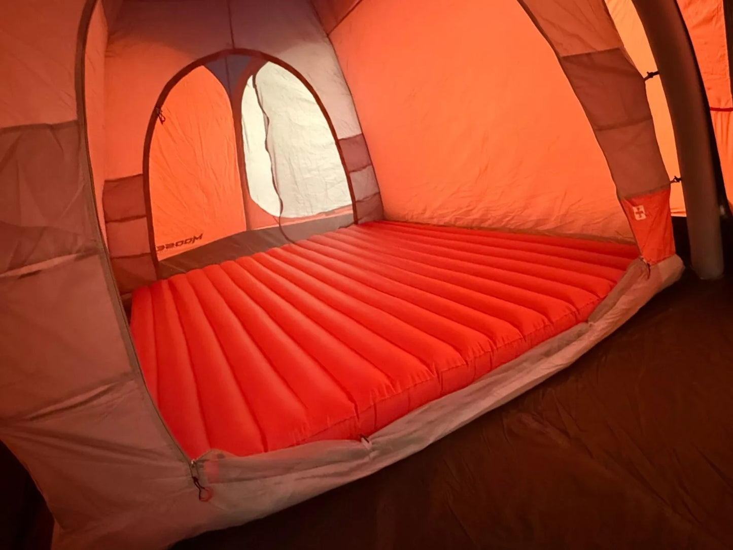 Moose Outdoors QwikFrame 4 Berth Tent - Orange, Blue & Grey FREE AIRBED