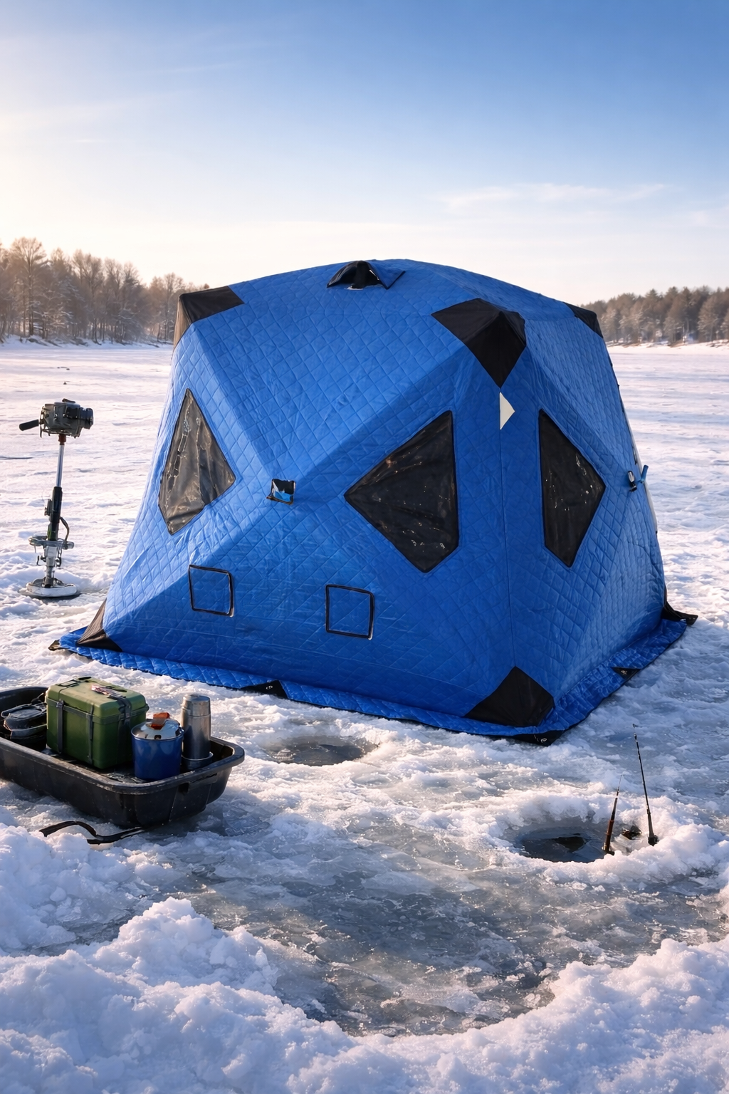Ice fishing tent in blue